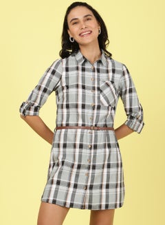 Collared Neck Checkered Mini Dress Multicolour