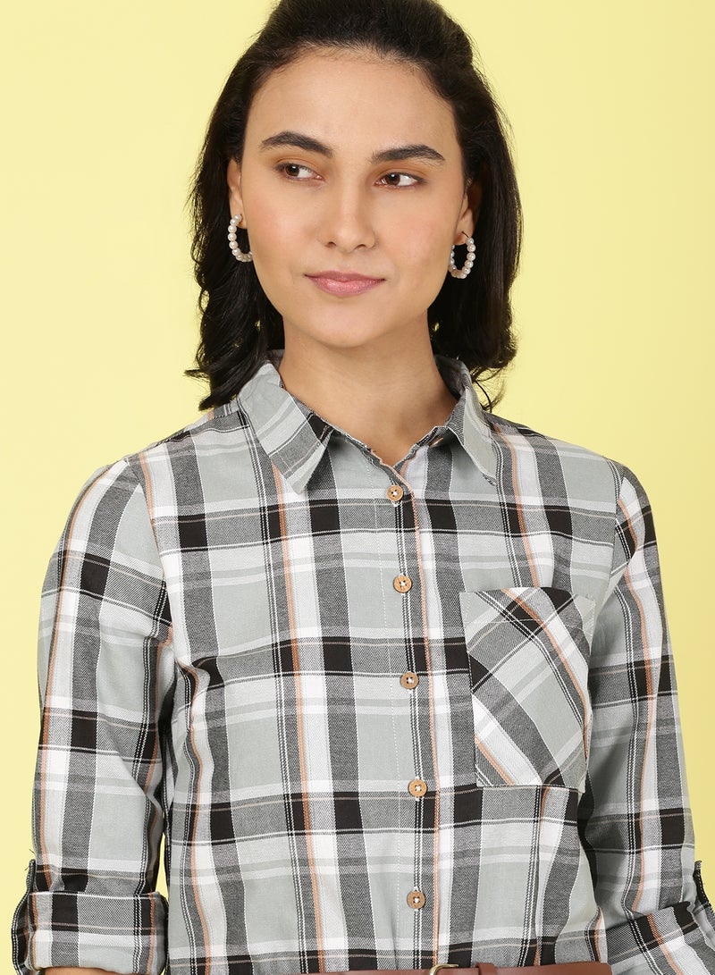 OFFROAD - Collared Neck Checkered Mini Dress Multicolour - Image 1