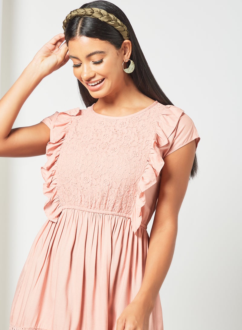 Aila Elastic Ruffle Dress Pink - Image 4