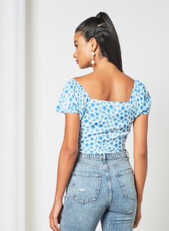 Sivvi x GenM Ruched Front Cropped Top White/Blue  - Image 4