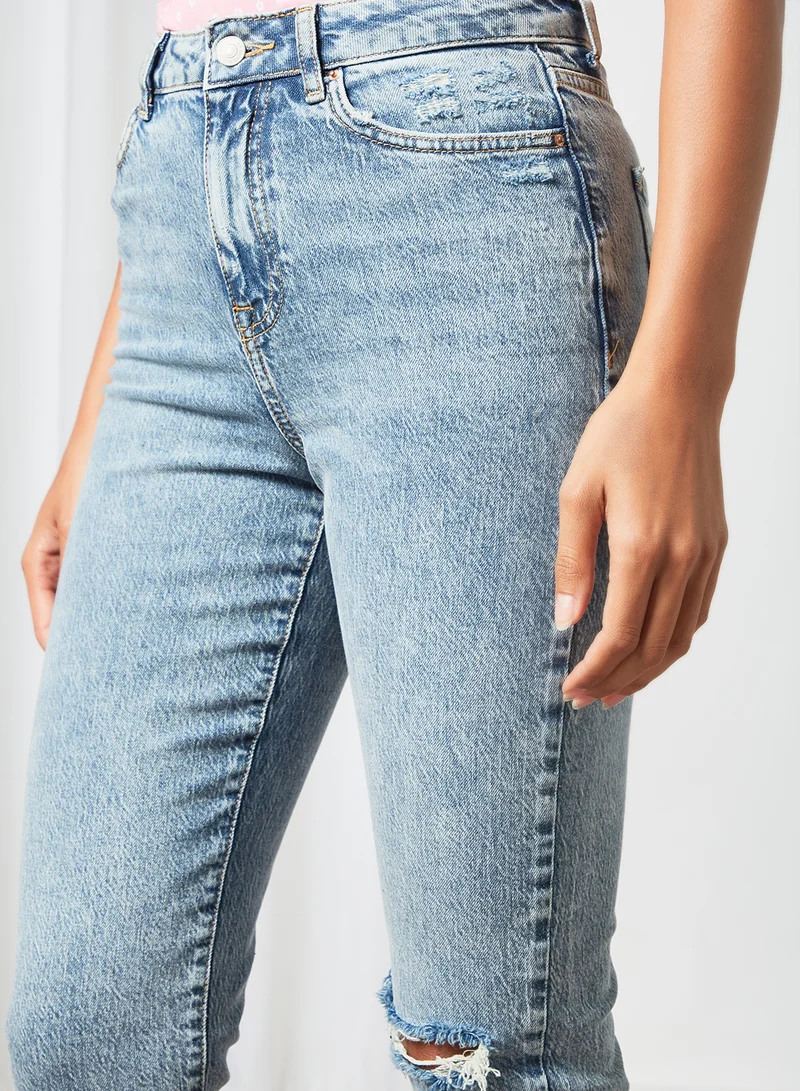 NEW LOOK Ripped Mom Jeans Blue