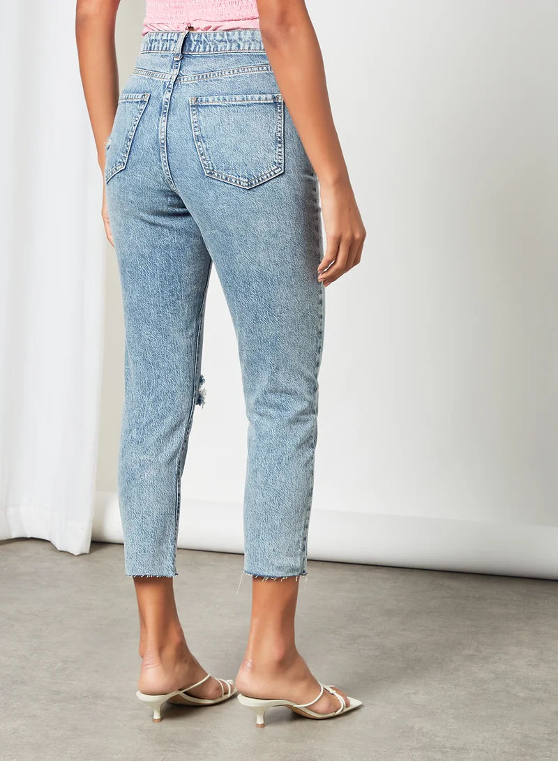 NEW LOOK Ripped Mom Jeans Blue