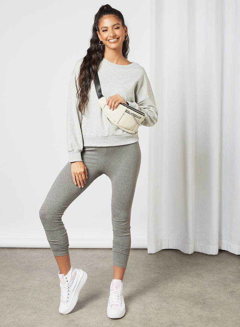 Aila High Waist Plain Leggings Anthra Melange  - Image 3