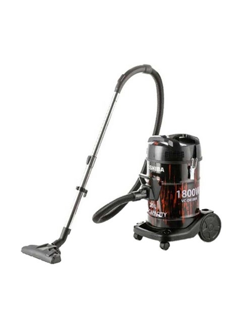 Vaccum Cleaner Dust Capacity 20 L, Blowing Function, Pull Handle On Dust Tank, Washable Cloth Filter, Dusting Brush, Dust Disposal Handle, Crevice Nozzle 20 L 1800 W VC-DR180ABF(R) Black/Red