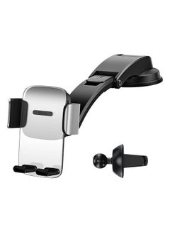 2-in-1 Easy Control Clamp Car Phone Holder Dashboard/Air Vent 360 Degrees Rotatable Car Phone Stand Car Mobile Stand Compatible with iPhone 13 Pro/Pro Max/Mini, Galaxy, Huawei and all 4.7-6.7'' Phone Silver
