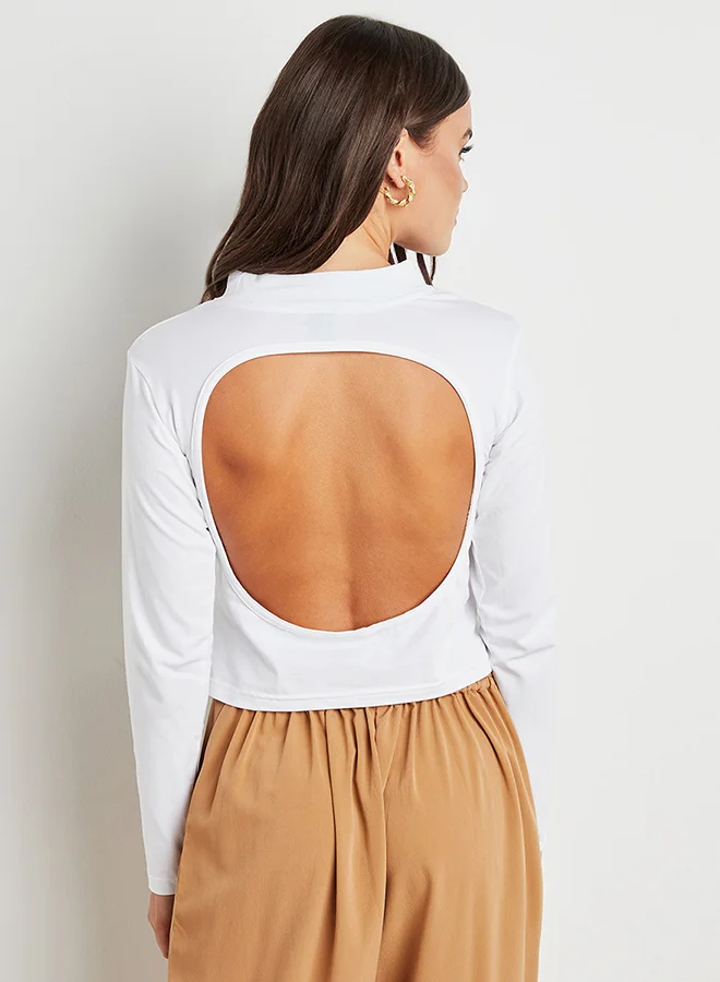 Closet By Styli Embroidered Off Shoulder Shirred Hem Top White/Blue