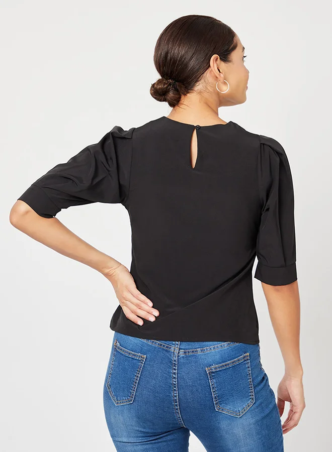 Closet By Styli Lace Trim V-Neck Casual Top Black