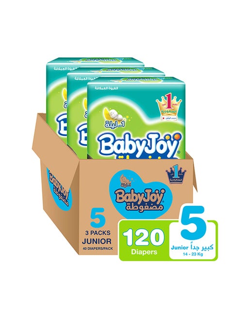 Baby Diapers, Size 5, 14 - 23 Kg, 120 Count (40 x 3) - Junior, Cotton Touch