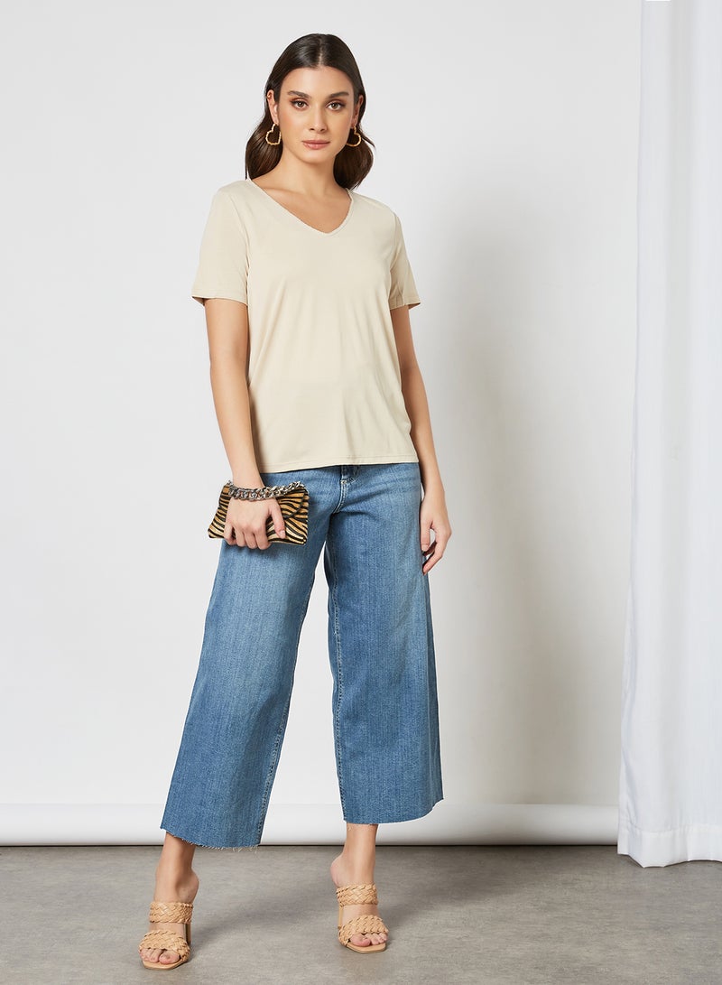 ONLY - V-Neck Top Beige - Image 1