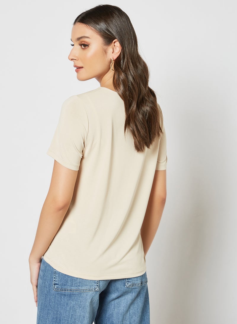 ONLY - V-Neck Top Beige - Image 1