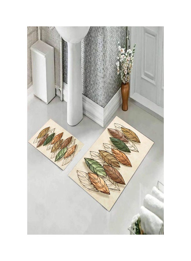 snooze - Non-Slip Velvet Bathroom Set 2 Pieces - Leaves Design Leaves design 50*70cm - Image 1