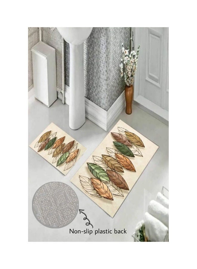 snooze - Non-Slip Velvet Bathroom Set 2 Pieces - Leaves Design Leaves design 50*70cm - Image 1