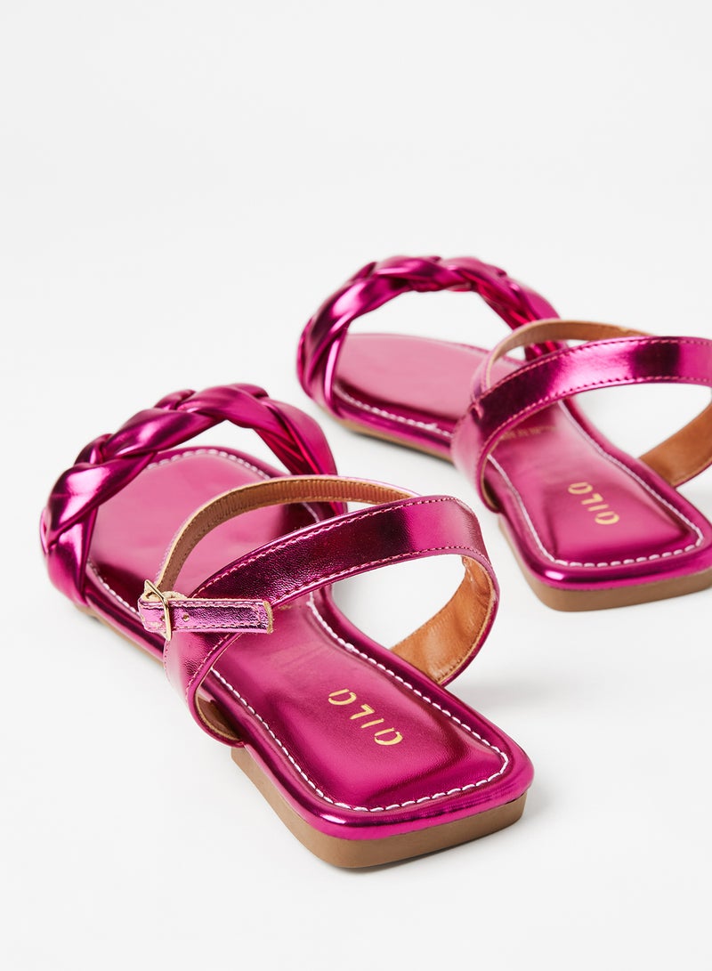 Aila - Casual Plain Flat Sandals Pink - Image 1