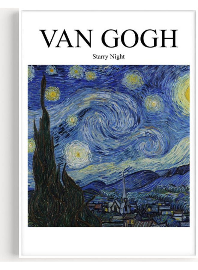 ملصق بإطار يمثل تحفة فان جوخ الفنية لوحة ليلة مليئة بالنجوم متعدد الألوان 30x40سم