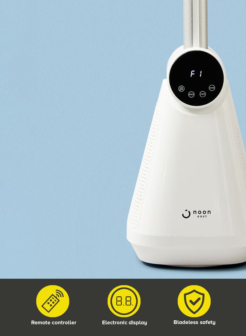 Noon East - Digital Electric Bladeless Fan With Touch Display With Remote Controller Leafless Fan DRTF-2006Y White - Image 1