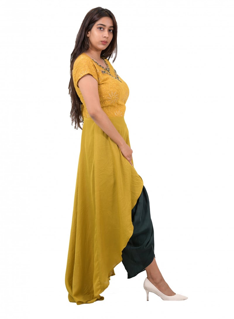 Tia Fashion - Dhoti Pant And Kurta Set Yellow/Black - Image 1