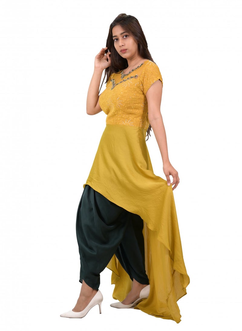 Tia Fashion - Dhoti Pant And Kurta Set Yellow/Black - Image 1