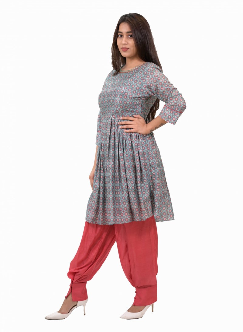 Tia Fashion - Printed Kurta And Bottoms Set Multicolour - Image 1