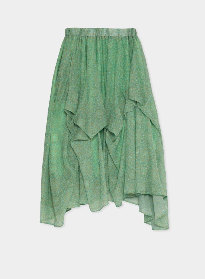 RINA Printed Asymmetric Layered Skirt Green/Yellow  - Image 1