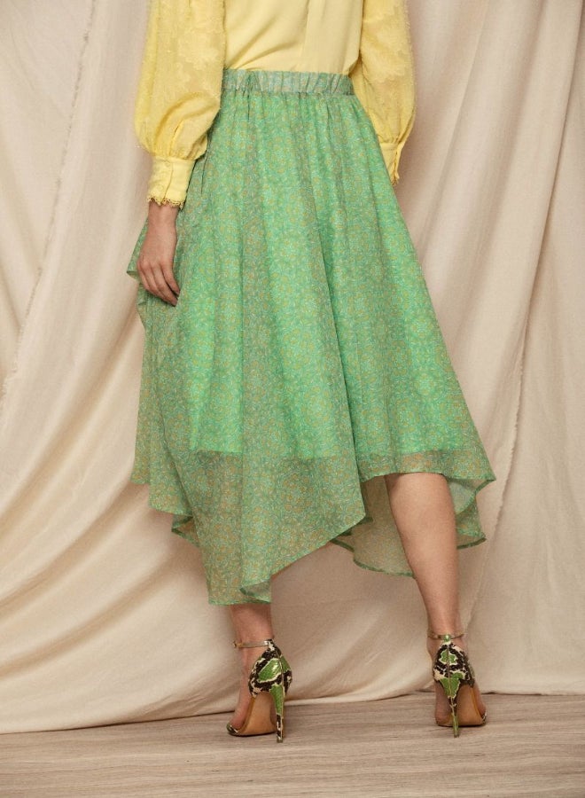 RINA Printed Asymmetric Layered Skirt Green/Yellow  - Image 3