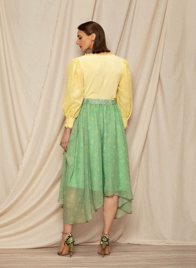 RINA Printed Asymmetric Layered Skirt Green/Yellow  - Image 5