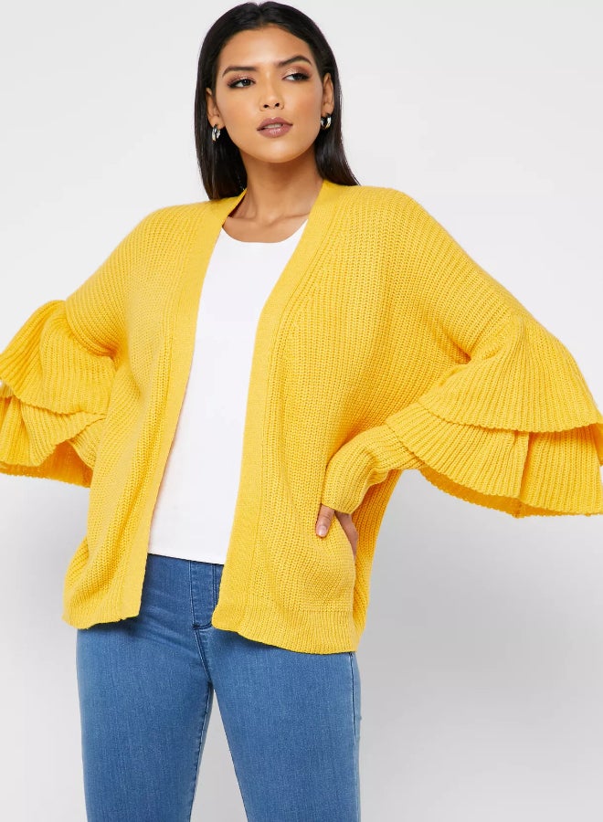 RINA - Knitted Layered Sleeve Cardigan Yellow - Image 1