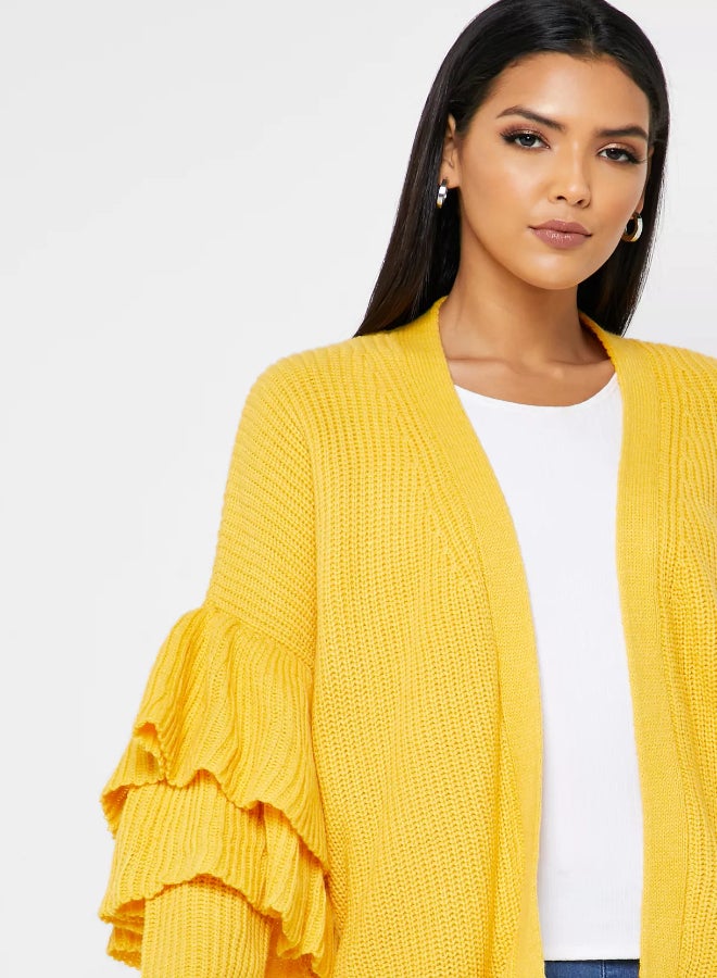 RINA - Knitted Layered Sleeve Cardigan Yellow - Image 1