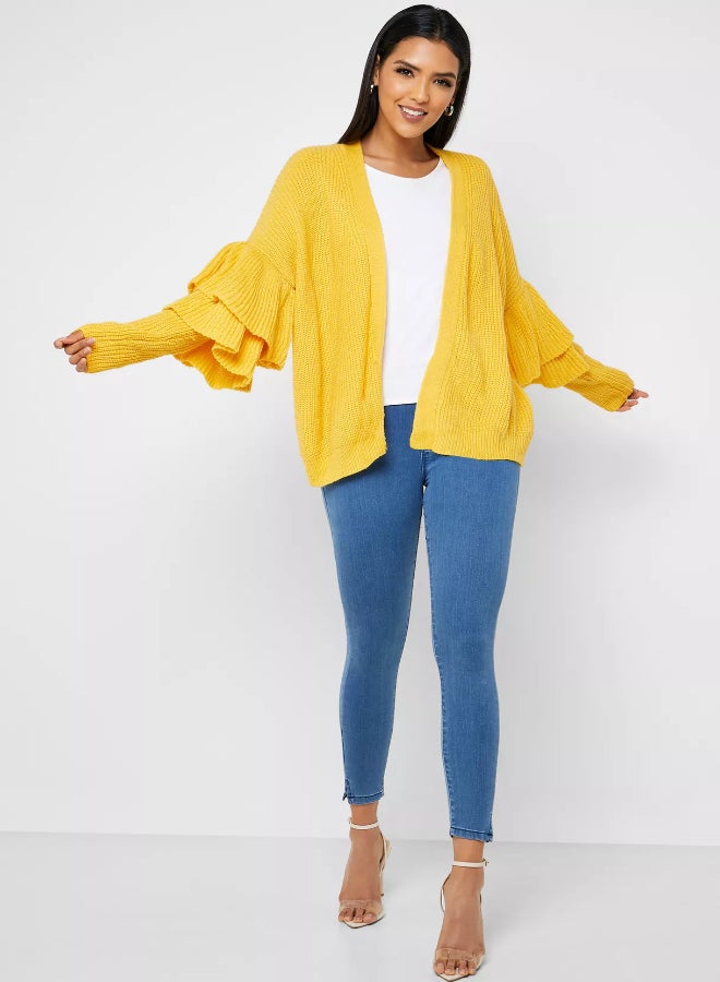 RINA - Knitted Layered Sleeve Cardigan Yellow - Image 1