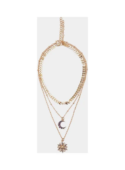 Closet By Styli Embellished Mix Chain Layered Necklace