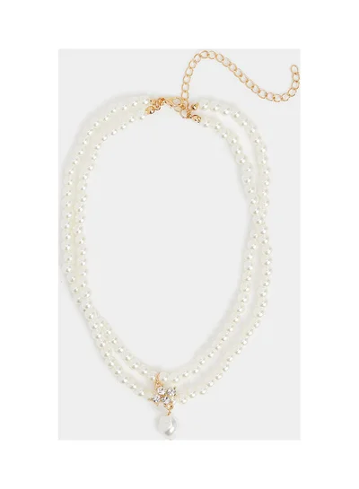Closet By Styli Layered Pearl Necklace With Pendant