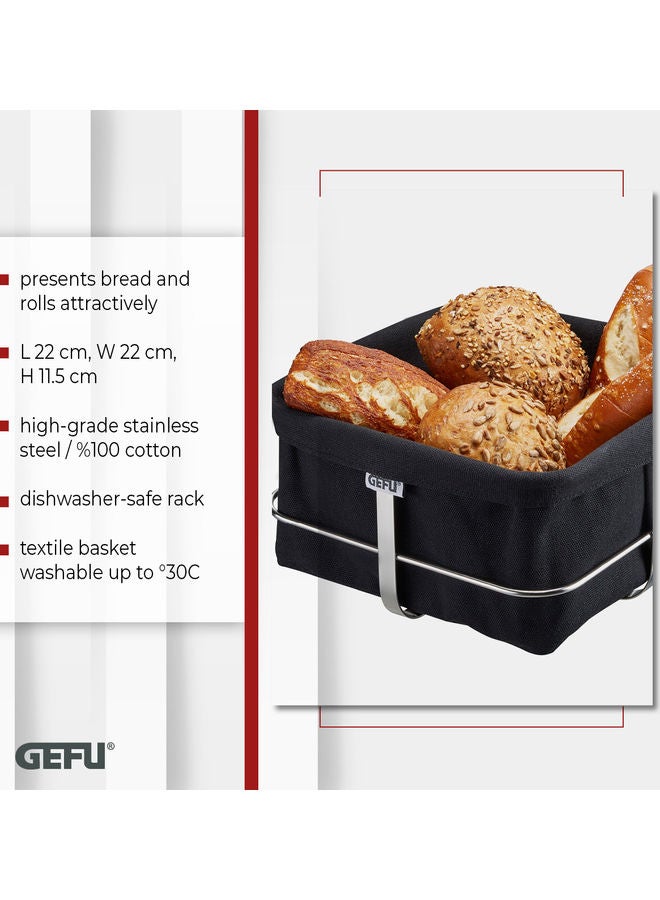 غيفو - GEFU, Bread and Rolls Basket Brunch, Tabletop Display Basket for Food, Serving Set, Storage Serving, Storage Basket, Serving Dressing, Made of a Stainless-Steel Base with a Textile Basket. Black - Image 1
