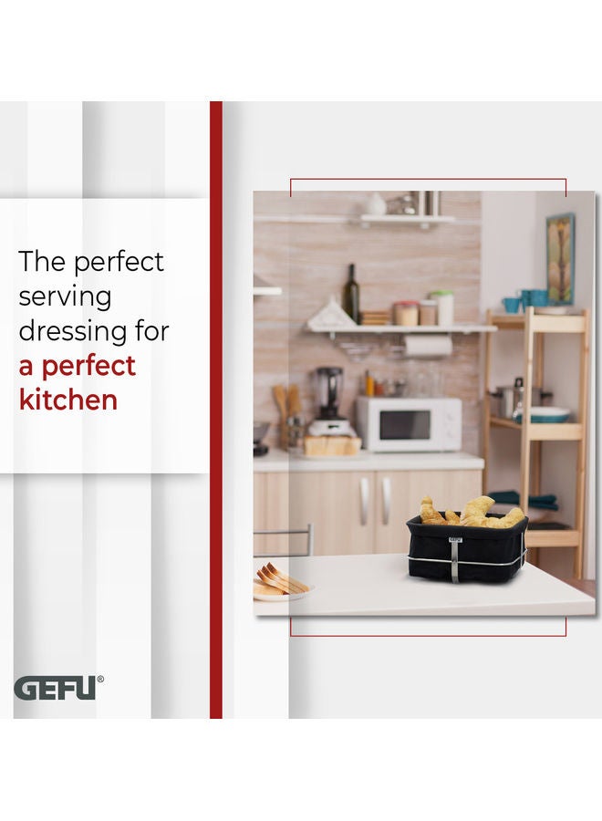غيفو - GEFU, Bread and Rolls Basket Brunch, Tabletop Display Basket for Food, Serving Set, Storage Serving, Storage Basket, Serving Dressing, Made of a Stainless-Steel Base with a Textile Basket. Black - Image 1