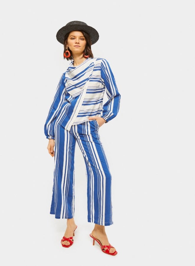 RINA High Waist Stripes Flowy Pants Blue/White  - Image 1