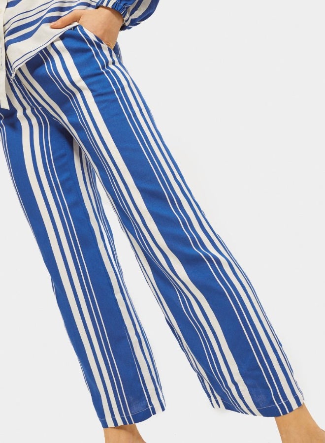 RINA High Waist Stripes Flowy Pants Blue/White  - Image 2