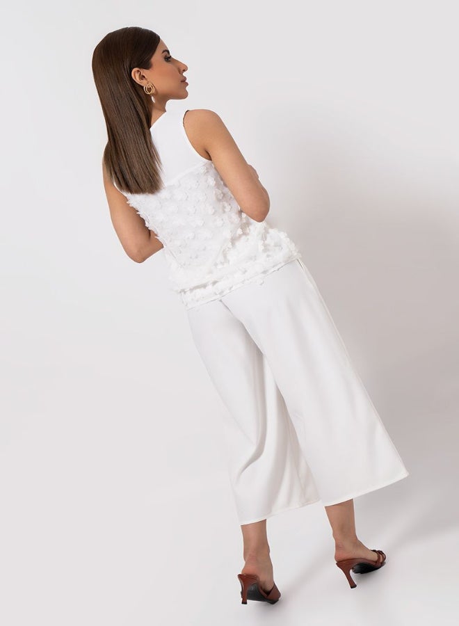 RINA Casual Wide Leg Cropped Culotte Pants White - Image 2