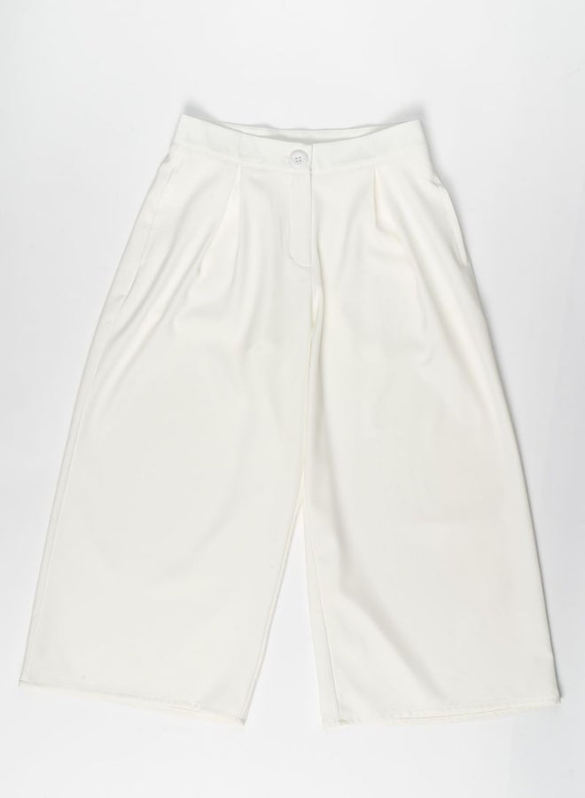 RINA Casual Wide Leg Cropped Culotte Pants White - Image 3