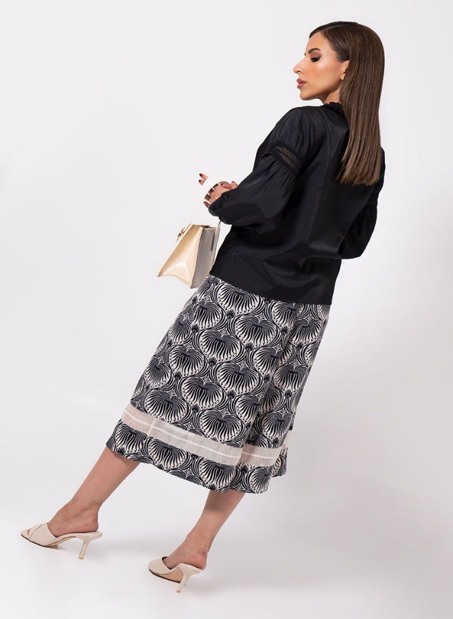 RINA Printed Wide Leg Culotte Pants Beige/White/Black  - Image 2