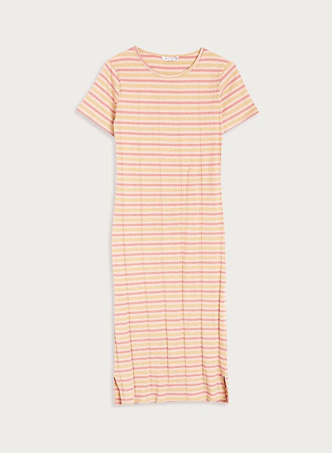 RINA Striped Midi Dress Pink/Yellow/Beige - Image 3