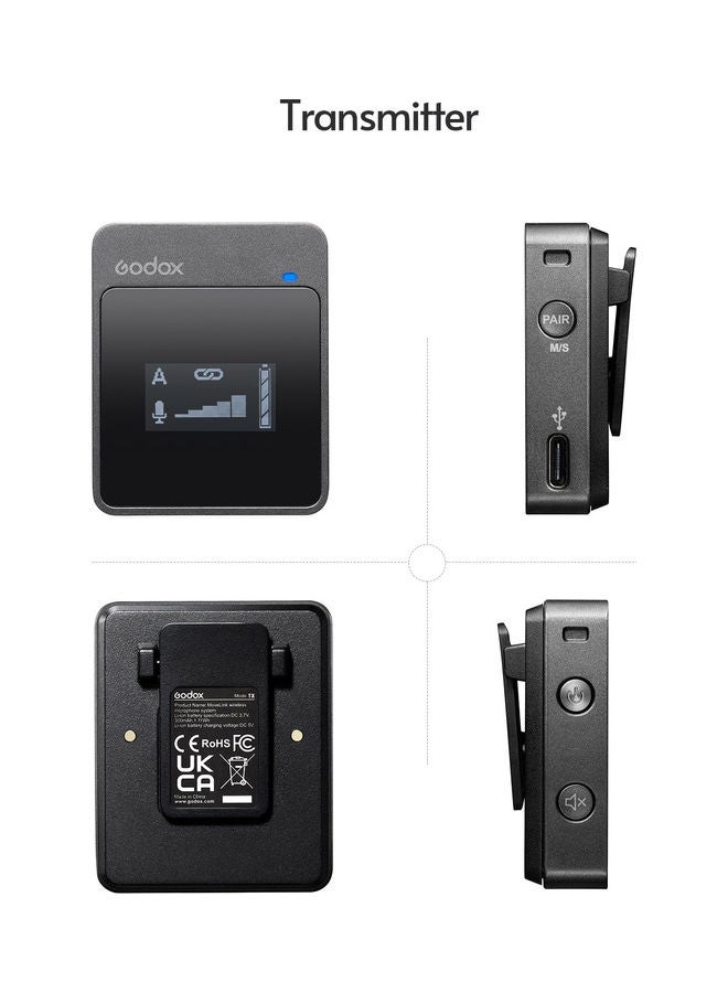 Godox MoveLink M1 Wireless Microphone System 2.4G(1 Transmitter + 1 Receiver) Black - Image 2