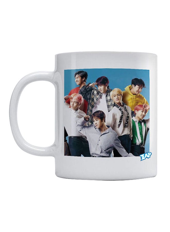 إي دبليو تي مج قهوة مطبوع عليه صورة لفرقة 'BTS' أبيض