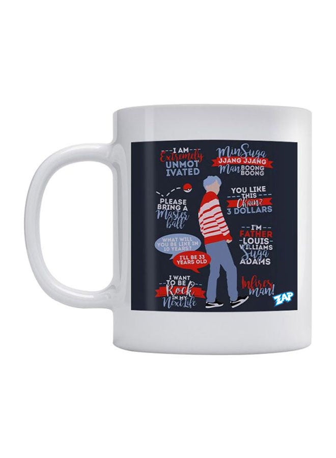 إي دبليو تي مج قهوة مطبوع عليه شخصية شوجا من فرقة 'BTS' أبيض