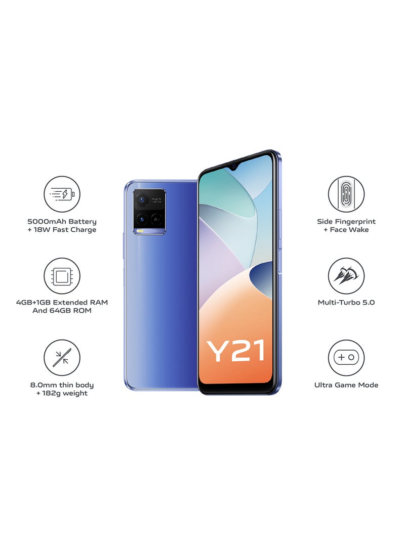 vivo - Y21 Dual SIM Metallic Blue 4GB RAM 64GB 4G LTE - Middle East Version - Image 1