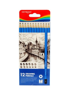 12 Graphite Drawing Pencil Set Blue