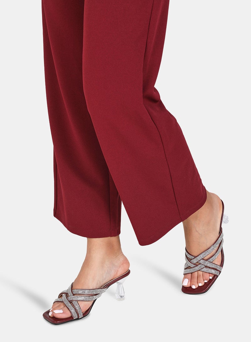 Aila - Stone Embellished Strap Heeled Sandals Wine/Silver - Image 1