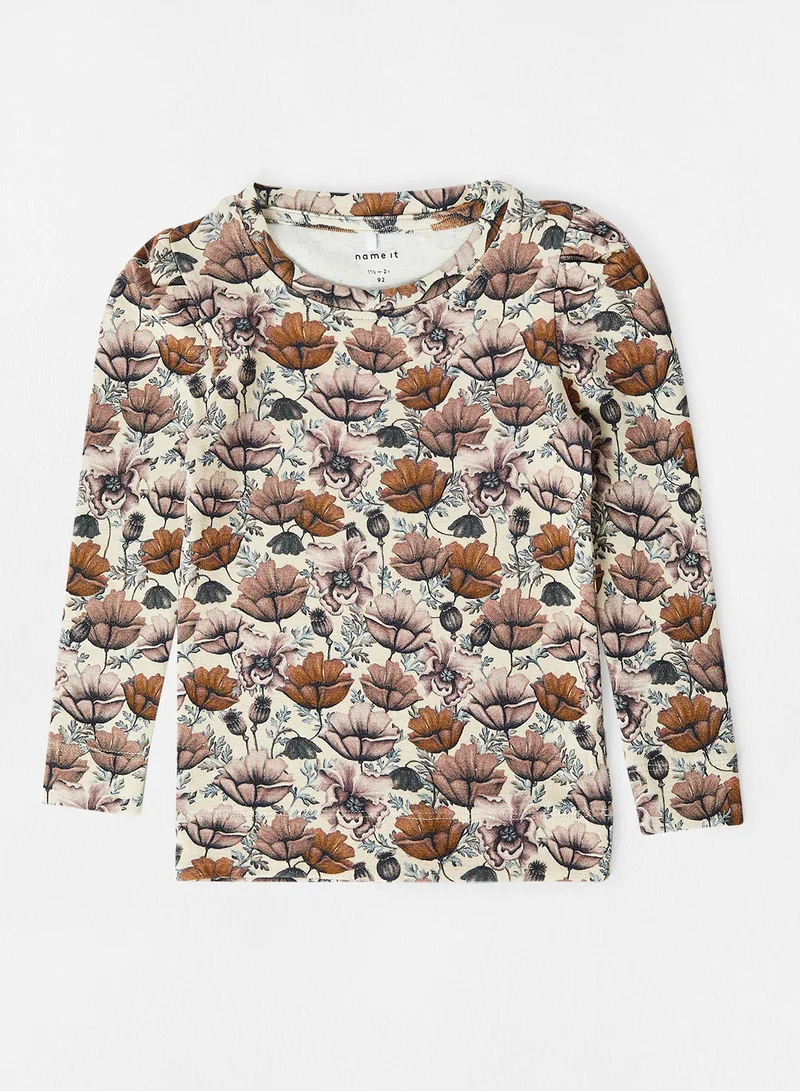 NAME IT Kids Floral Print T-Shirt Brown