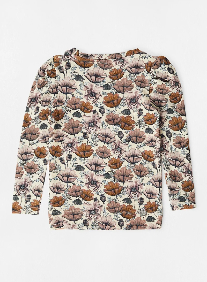 NAME IT Kids Floral Print T-Shirt Brown