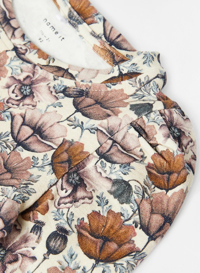 NAME IT Kids Floral Print T-Shirt Brown