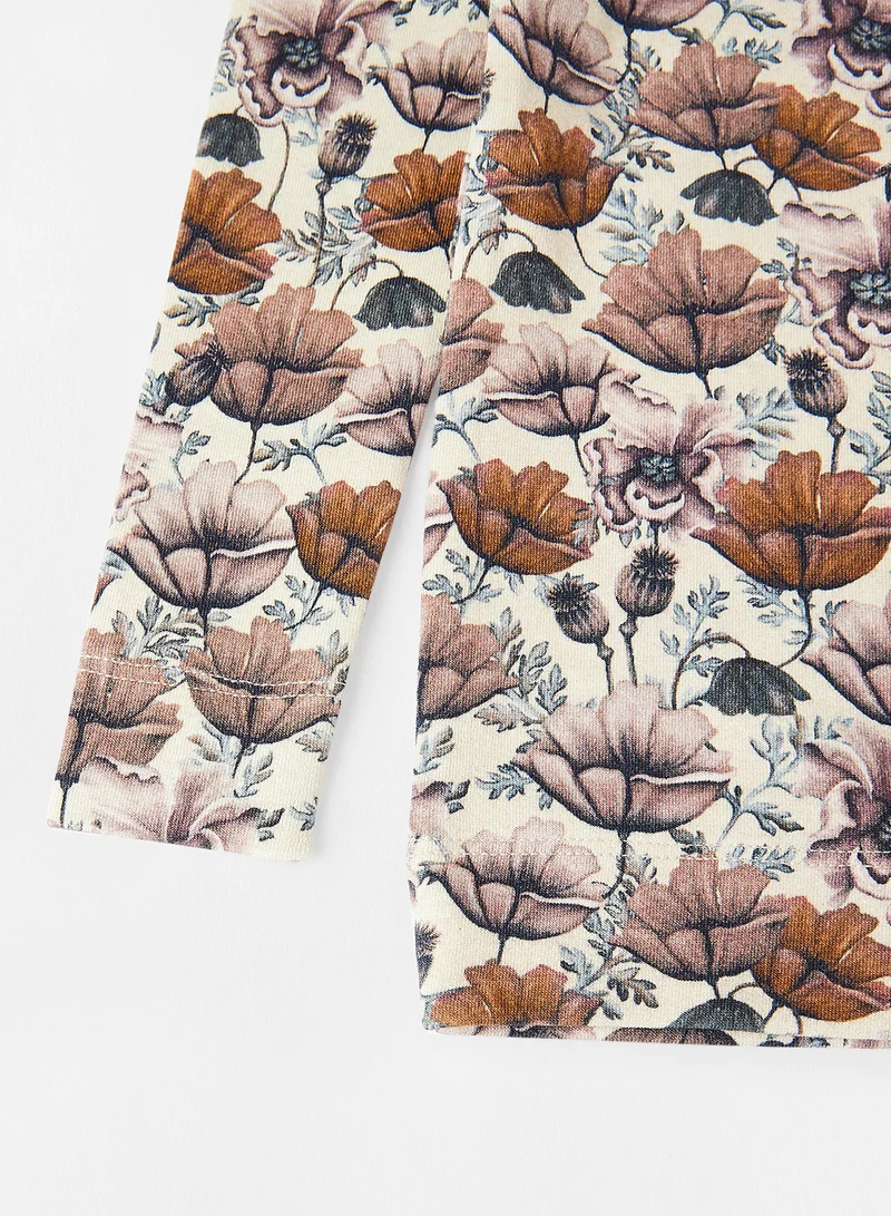 NAME IT Kids Floral Print T-Shirt Brown