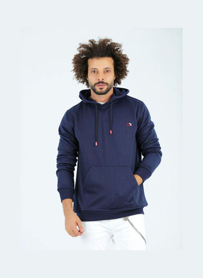 Caesar Casual Plain Basic Hoodie Sweatshirt Navy  - Image 1