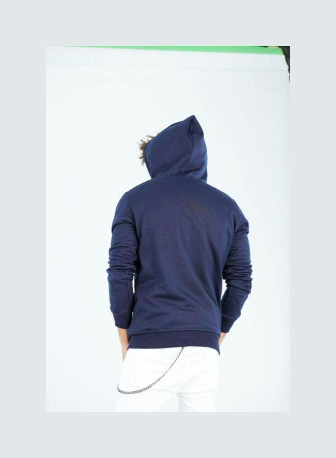 Caesar Casual Plain Basic Hoodie Sweatshirt Navy  - Image 3